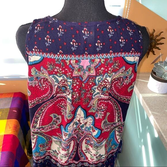 Bila jessica mixed paisley- boho V neck tassel top high low hem size Med - Picture 13 of 13